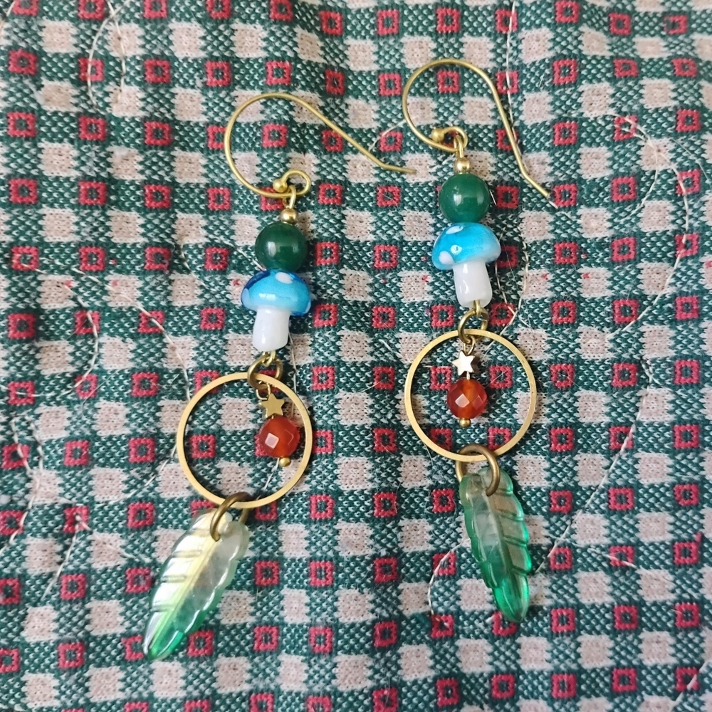 Whimsical Mushroom Woodland Dangle Earrings